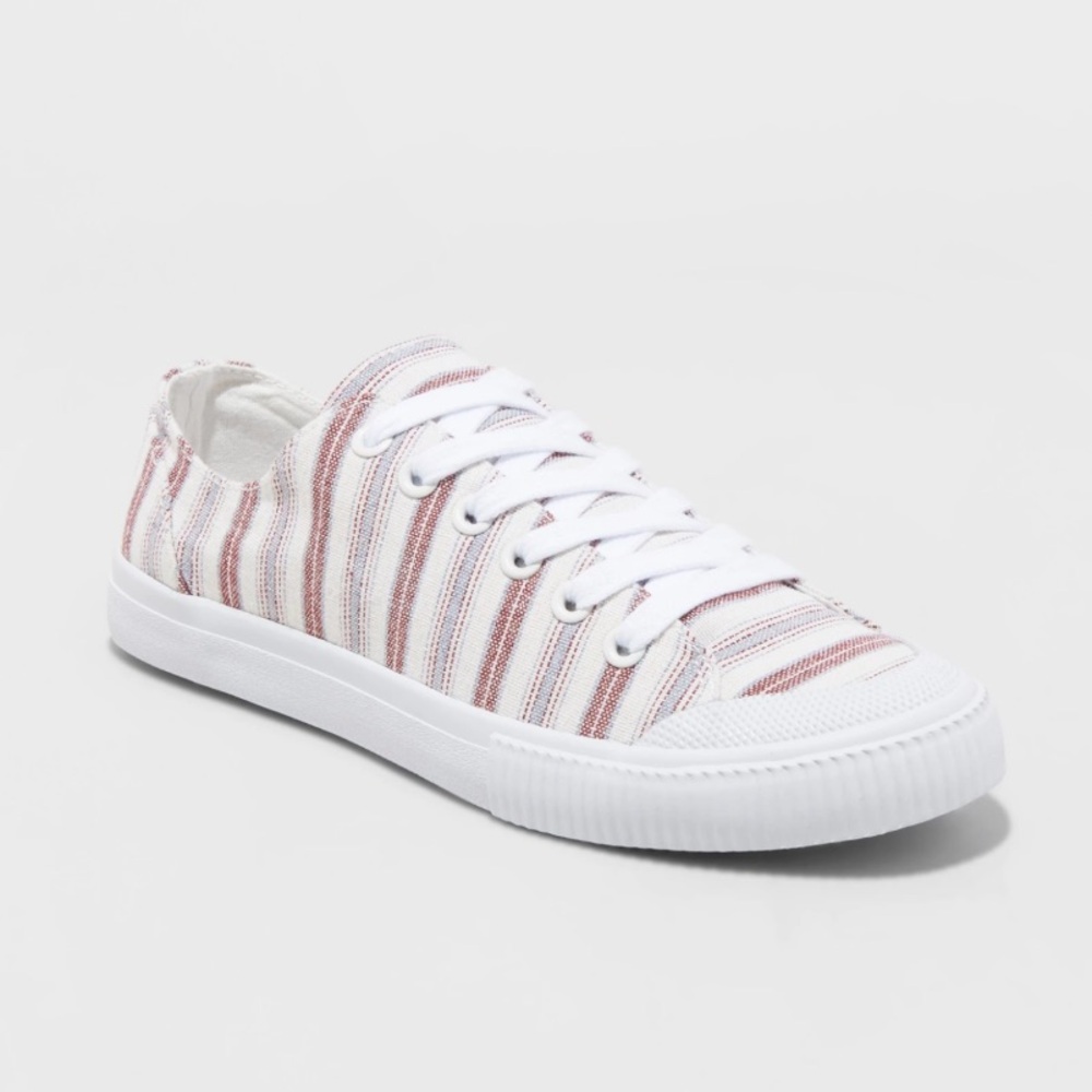 Women's June Canvas Lace up Sneakers - Universal Thread Red Striped Sz 9